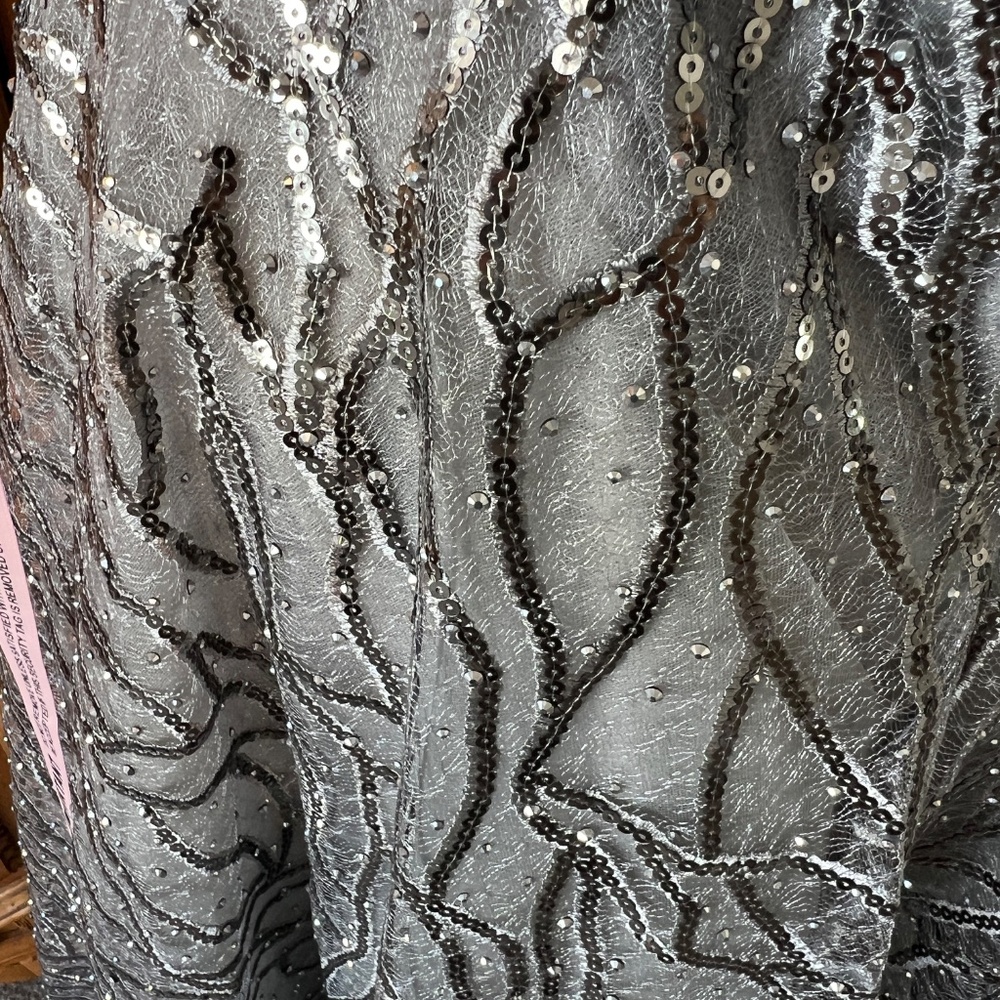 NWT Mac Duggal [2] 20252 Embellished A-Line Cocktail Dress Silver Gray Sequin - Picture 10 of 13